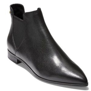 COLE HAAN: Hara Flat Black Leather Bootie / Boot